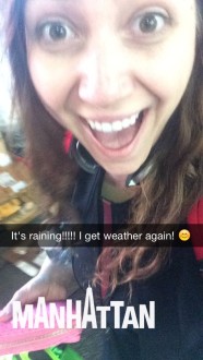 Aurora's snapchat of her being excited about rain in Manhattan