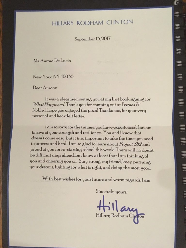 (a letter from Hillary Rodham Clinton to Aurora De Lucia)